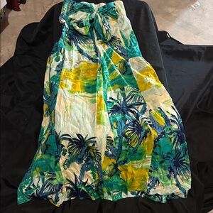 Tropical Print lightweight bell bottoms in blue Yellow & green